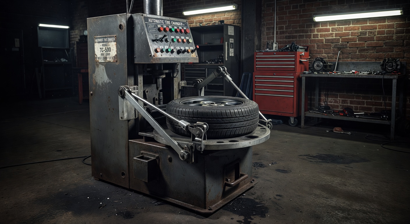 Automatic tire changer machine in a workshop