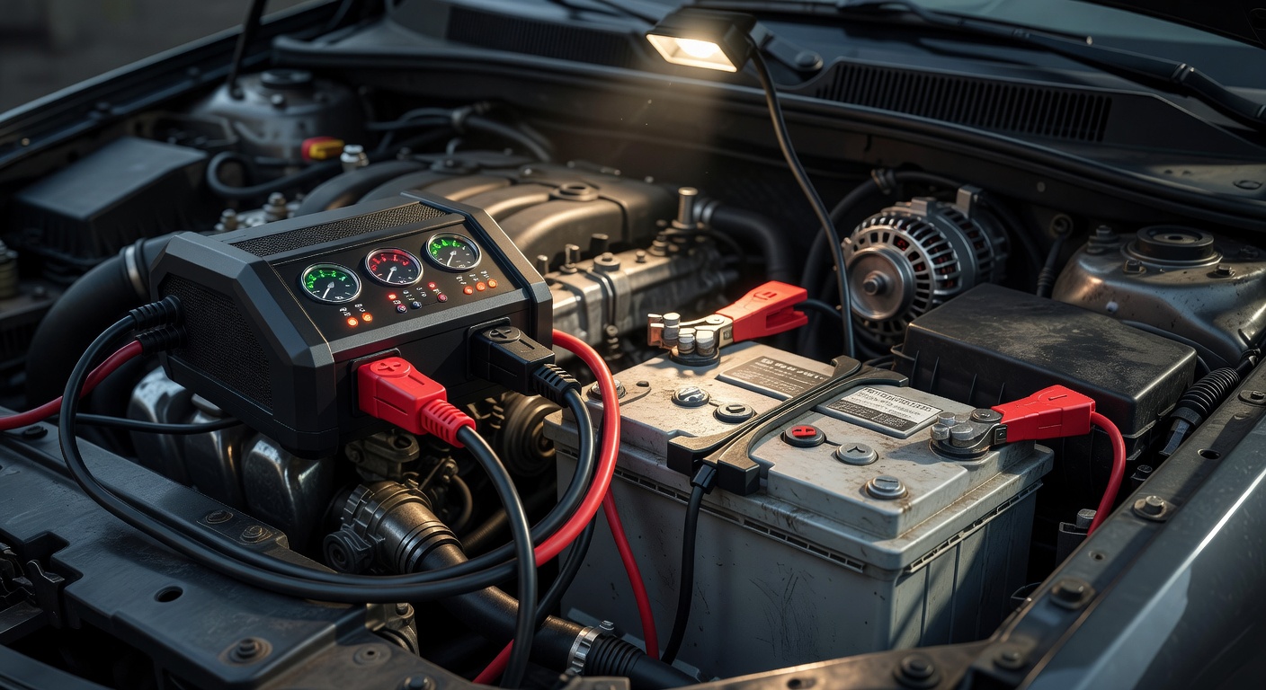Battery charger connected to a vehicle battery