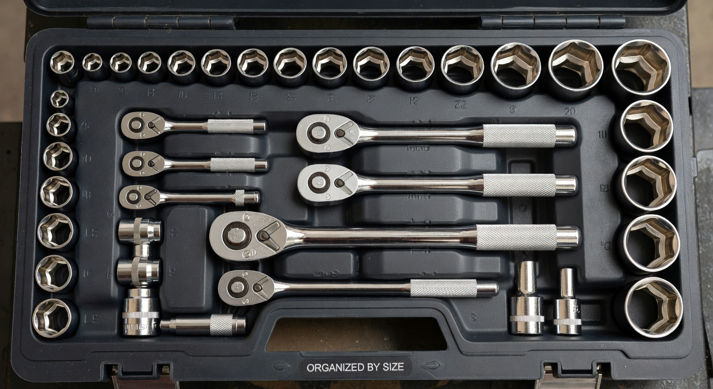 Ratchet and socket set for automotive use